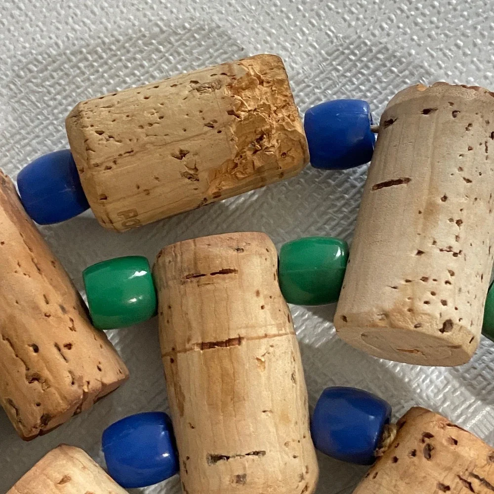 Vintage Handmade Wine‎ Cork Trivets Set of 2 Beaded Rustic Kitchen Decor Boho CA